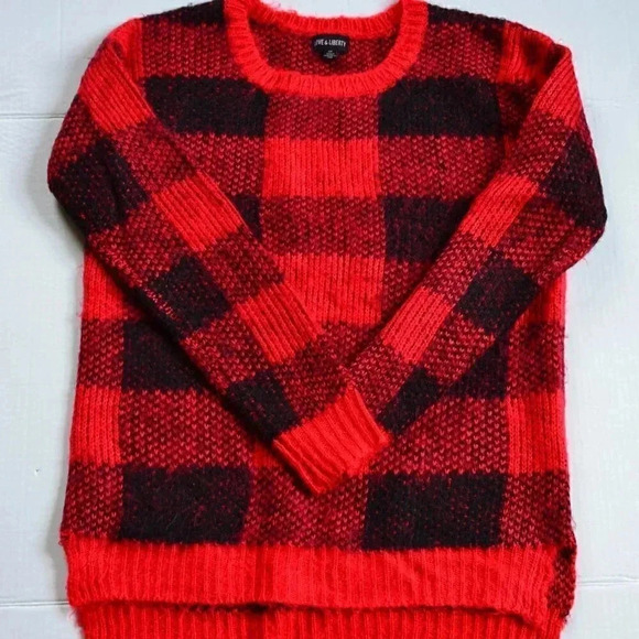 Fuzzy Plaid Knit Sweater - Picture 1 of 6